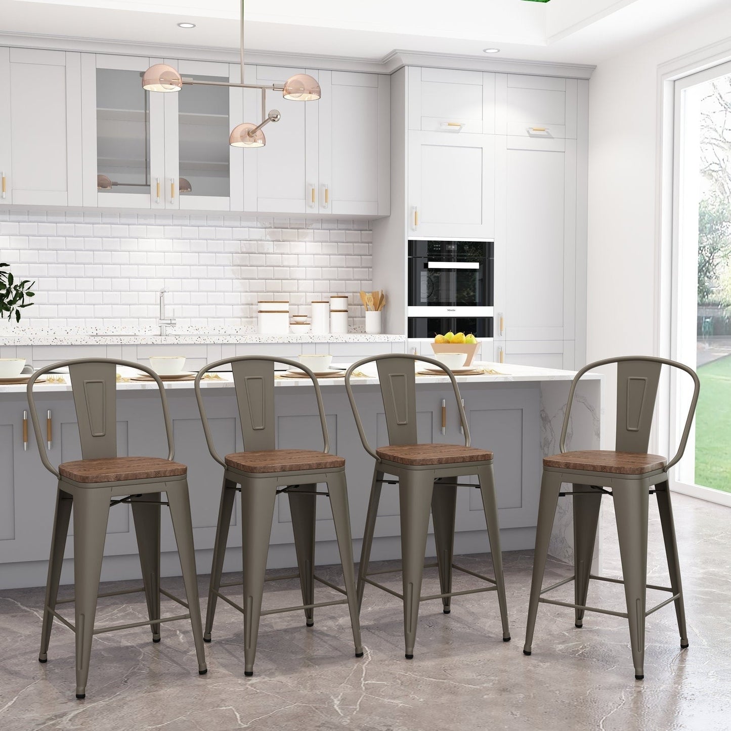 Tabourets de bar de ferme Andeworld, ensemble de 4 tabourets de bar à hauteur de comptoir - Ensemble de 4