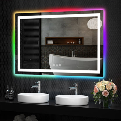 Miroir de salle de bain antibuée rétroéclairé RVB et à éclairage frontal LED