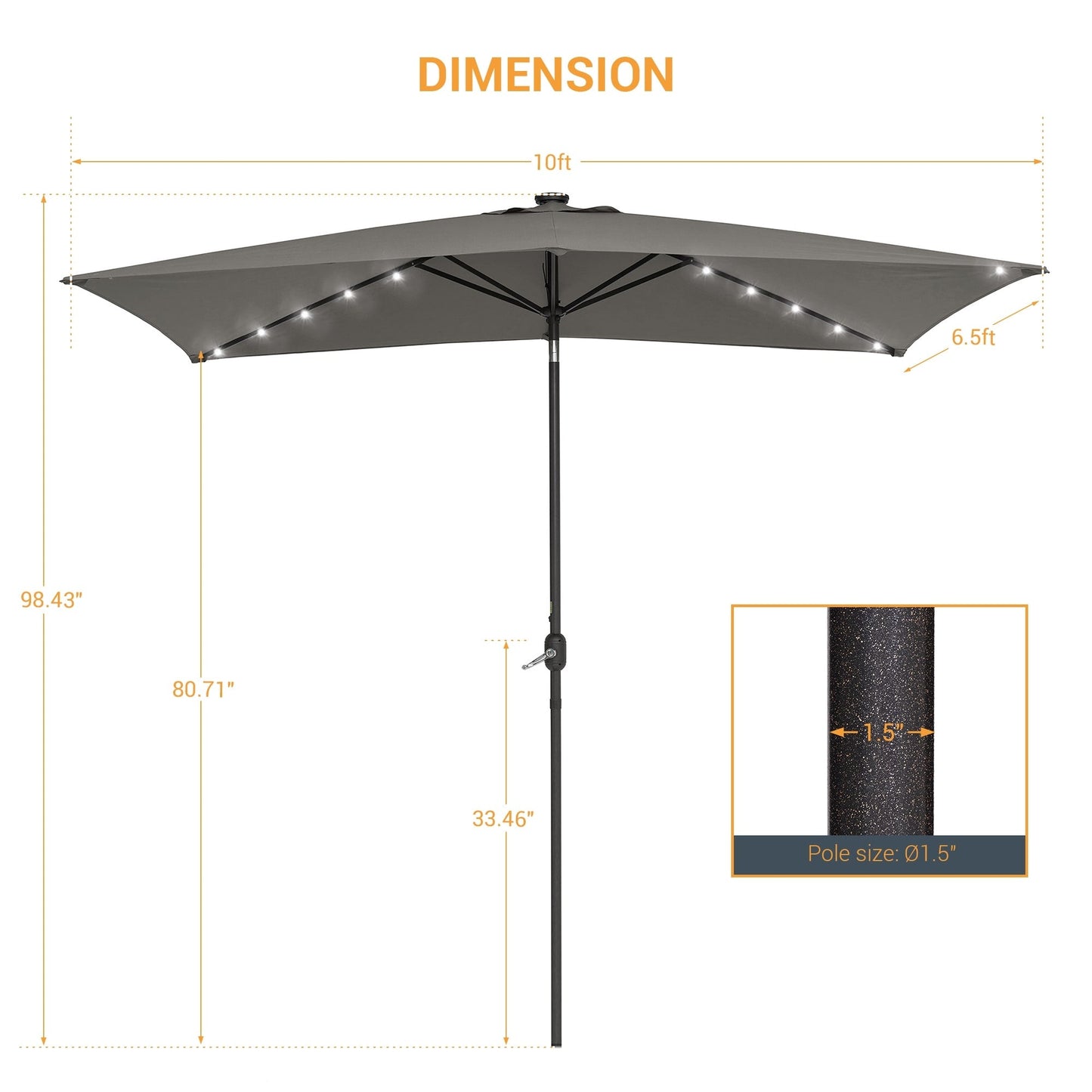 BONOSUKI Outdoor 10 x 6.5ft LED Rectangula Umbrella Patio Market Table Umbrella Aluminium/Steel with Tilt
