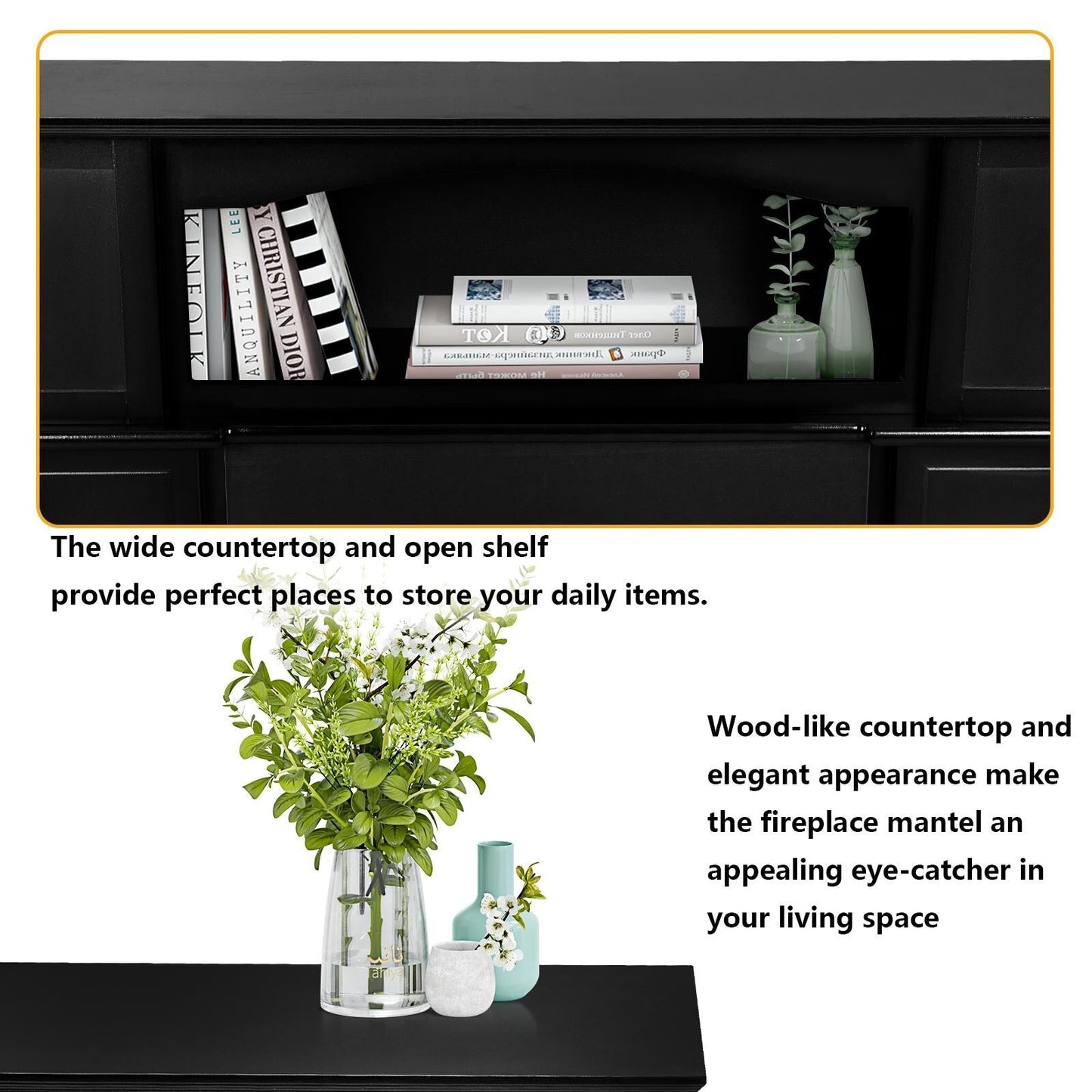 Cheminée électrique Bossin 43 avec manteau, insert de cheminée électrique de 23 pouces, meuble TV autonome avec foyer en bois