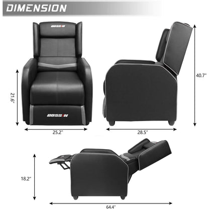 Fauteuil inclinable ergonomique BOSSIN en cuir PU pour le jeu, une place, pour le salon