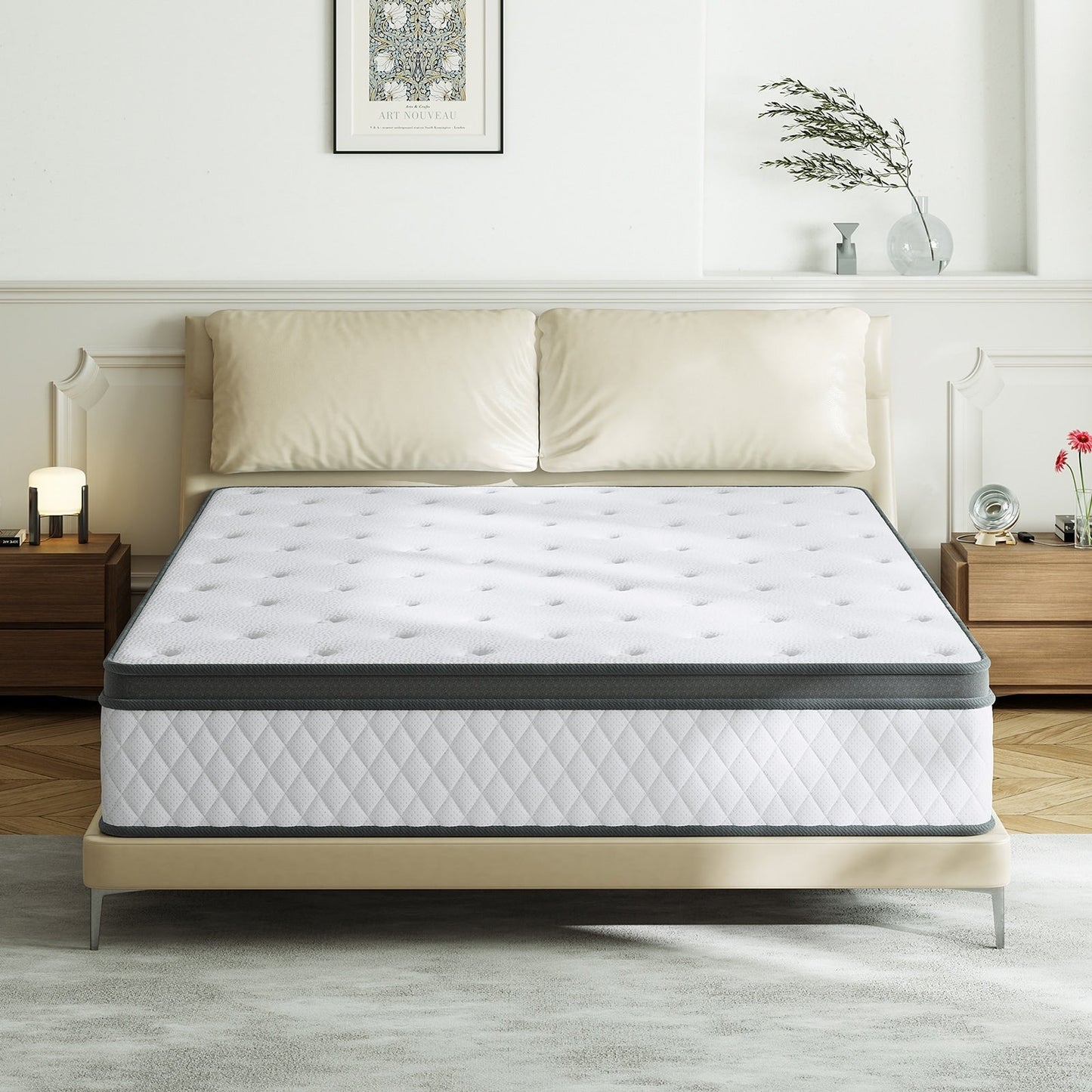 Matelas hybride ferme en mousse à mémoire de forme SweDrea de 12 po avec CertiPUR-US et Oeko-TEX, doté de ressorts renforcés.