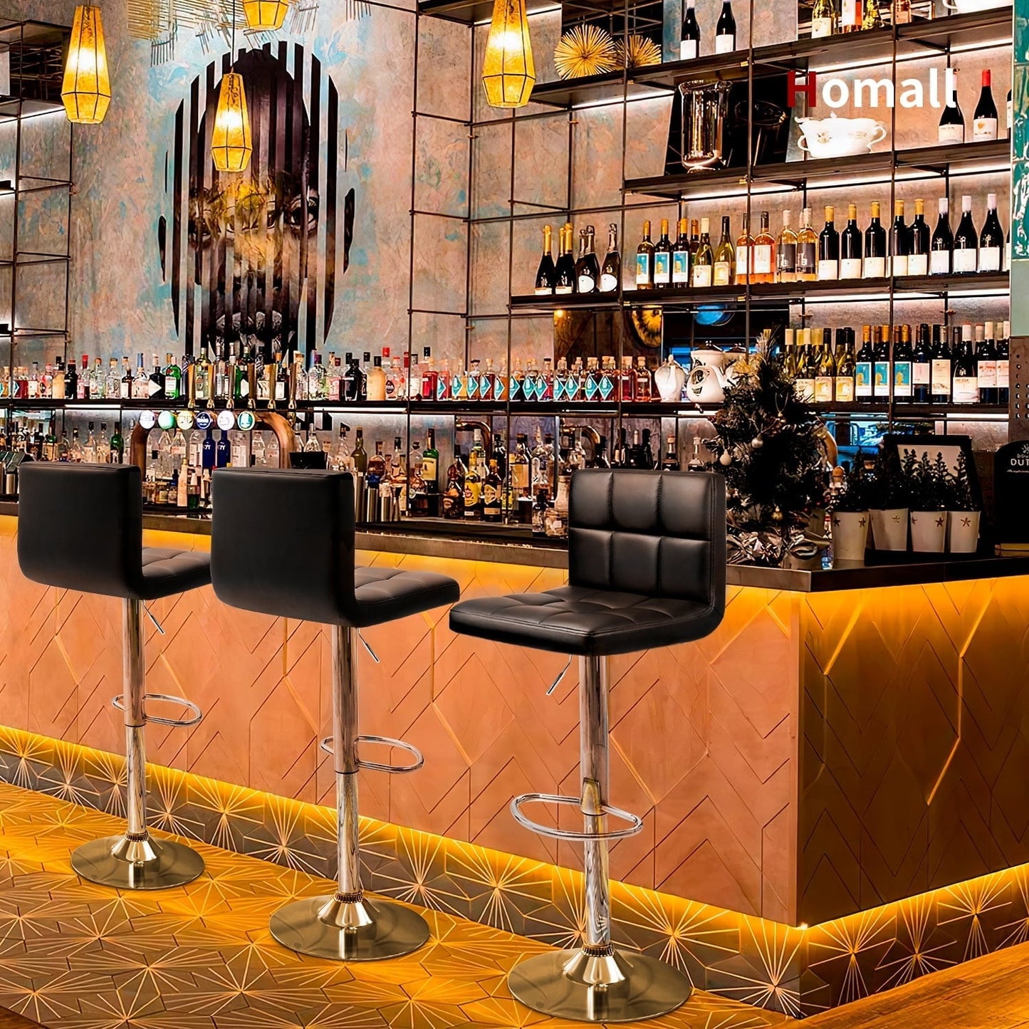 Bar Stools Adjustable Armless Swivel PU Leather Barstools Set of 2