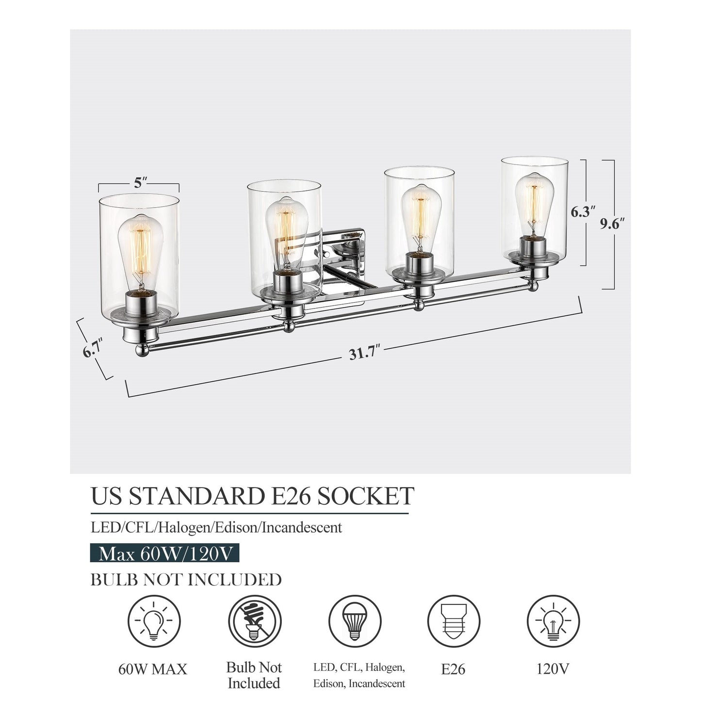 Bathroom Vanity Light,Wall Sconce Lamp Over Mirror with Clear Glass Shade