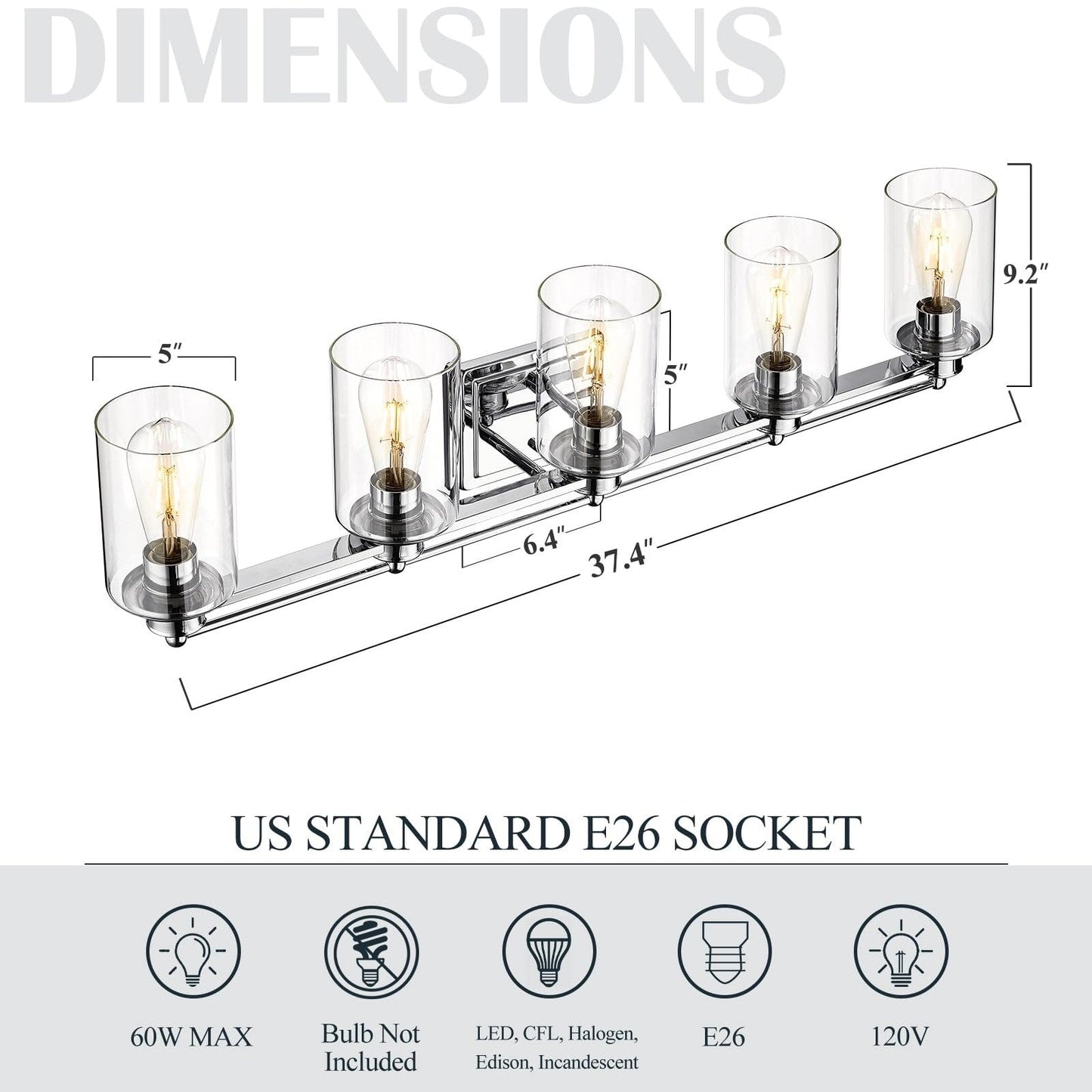 Bathroom Vanity Light,Wall Sconce Lamp Over Mirror with Clear Glass Shade