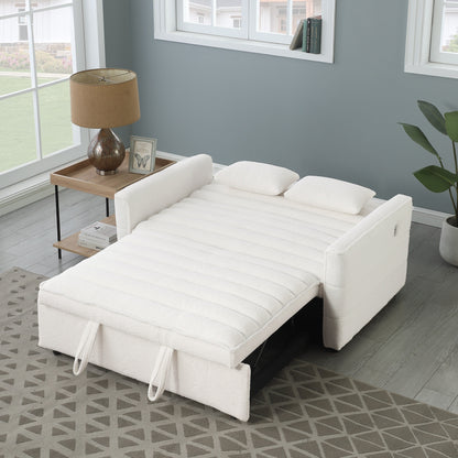 Beige 55.12 Boucle Loveseat Convertible Pull-Out Sofa Bed with Adjustable Back and 2 Waist Pillows for Living Room