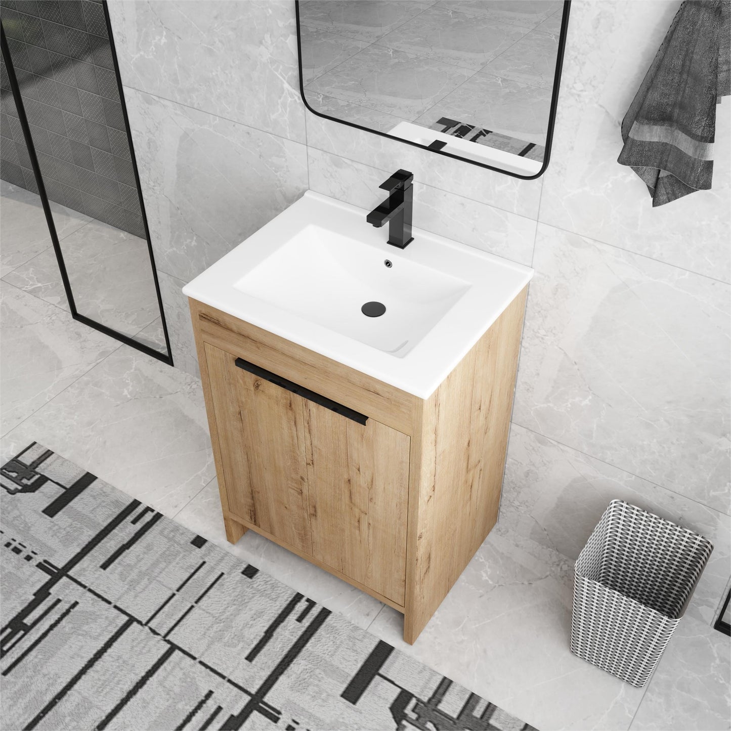 Beingnext Meuble-lavabo 24/30/36 avec porte à fermeture douce et étagère réglable