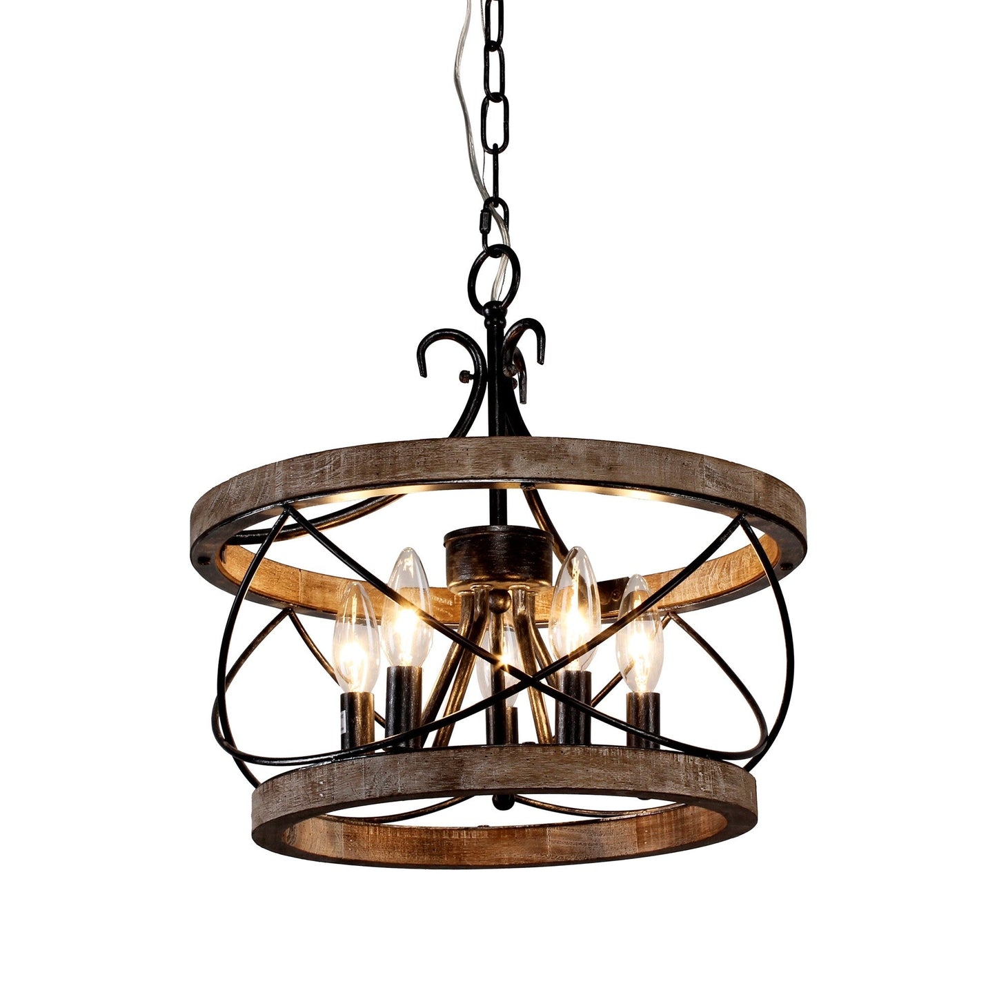 Lustre cage rustique en bois Bella Depot à 5 lumières, éclairage à intensité variable, suspension réglable de 15,7 pouces pour îlot de cuisine