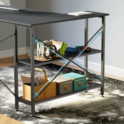 Petit bureau en L avec étagères de rangement Bureau d'ordinateur d'angle