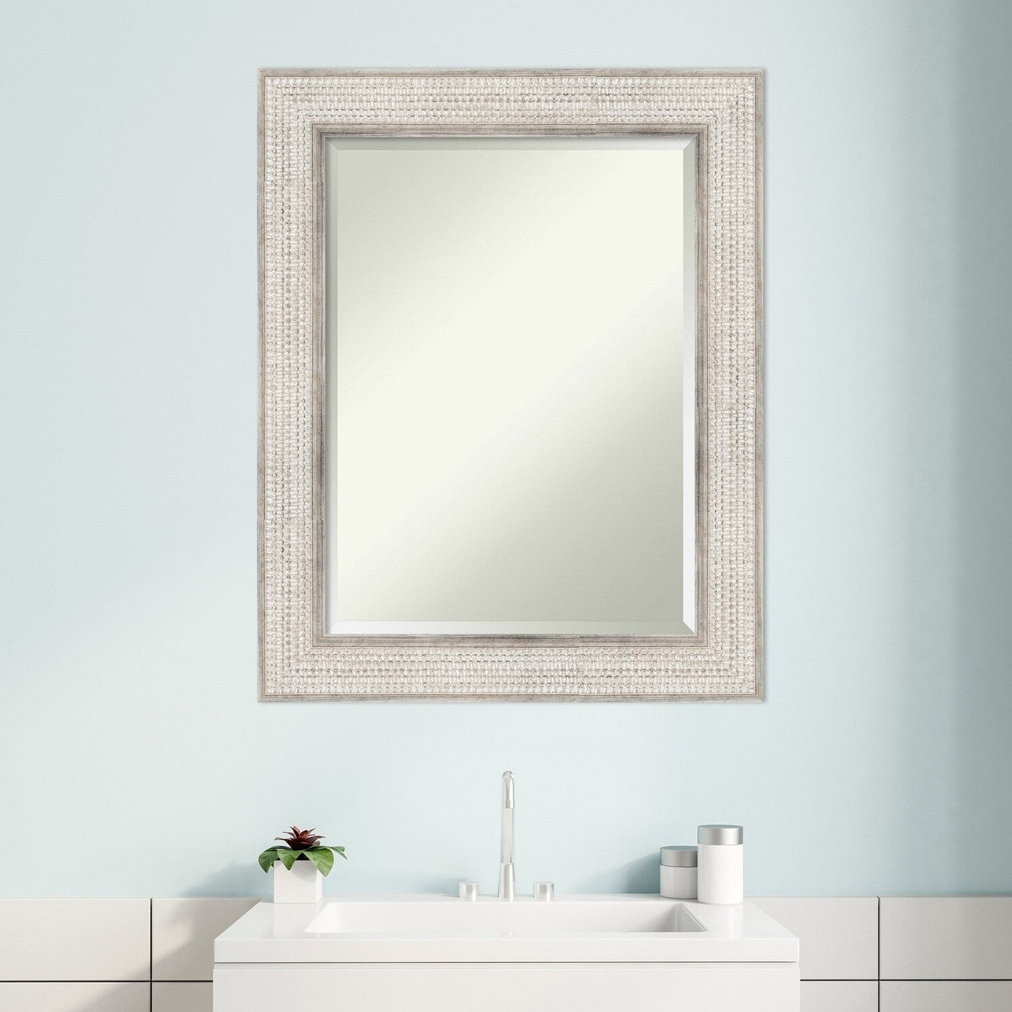 Miroir mural de salle de bain en bois biseauté - Cadre argenté Treillis - Argent Treillis