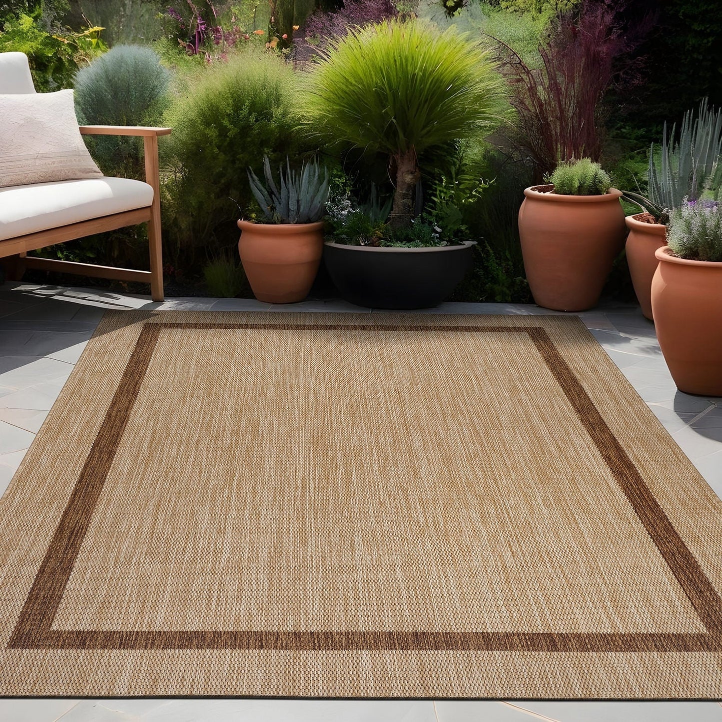 Tapis Beverly Rug moderne à bordures pour intérieur et extérieur, tapis d'extérieur pour patio, terrasse, porche