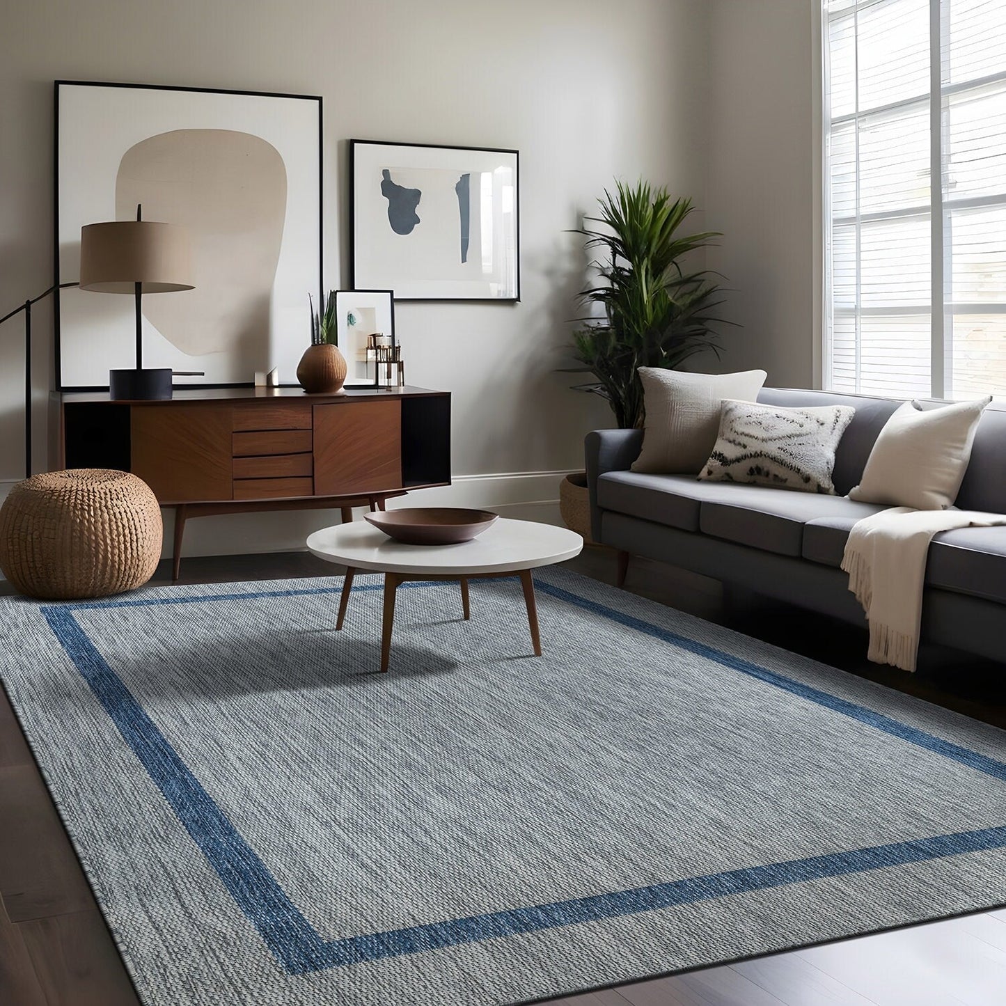 Tapis Beverly Rug moderne à bordures pour intérieur et extérieur, tapis d'extérieur pour patio, terrasse, porche