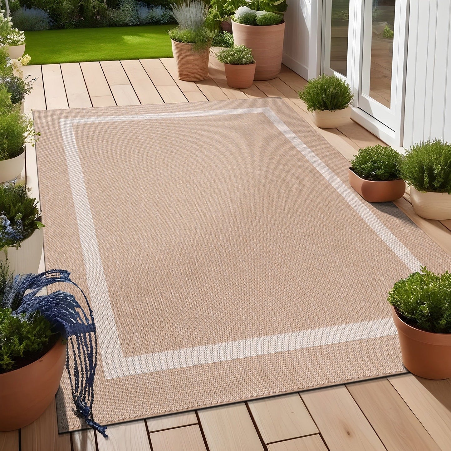 Tapis Beverly Rug moderne à bordures pour intérieur et extérieur, tapis d'extérieur pour patio, terrasse, porche