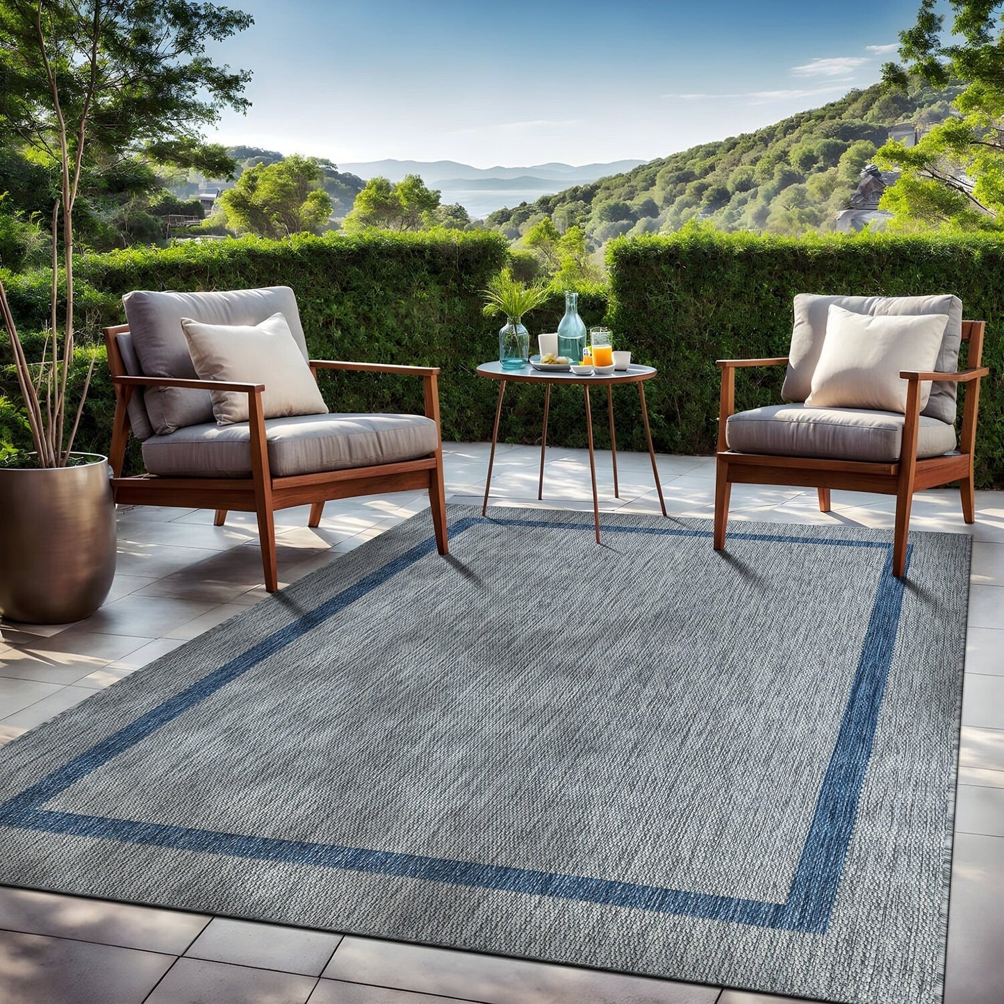 Tapis Beverly Rug moderne à bordures pour intérieur et extérieur, tapis d'extérieur pour patio, terrasse, porche