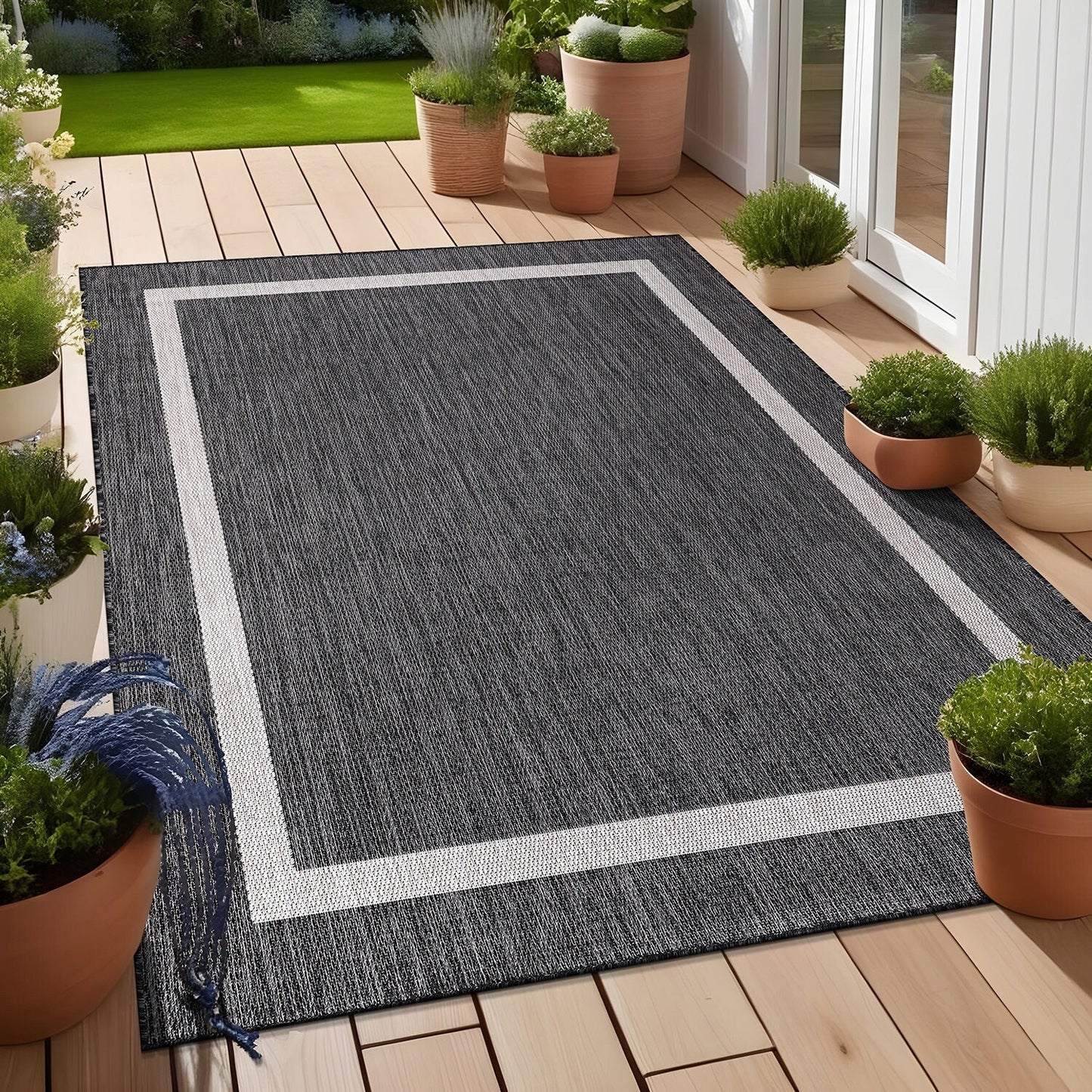 Tapis Beverly Rug moderne à bordures pour intérieur et extérieur, tapis d'extérieur pour patio, terrasse, porche