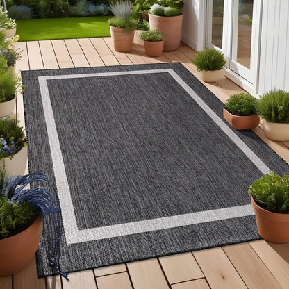 Tapis Beverly Rug moderne à bordures pour intérieur et extérieur, tapis d'extérieur pour patio, terrasse, porche