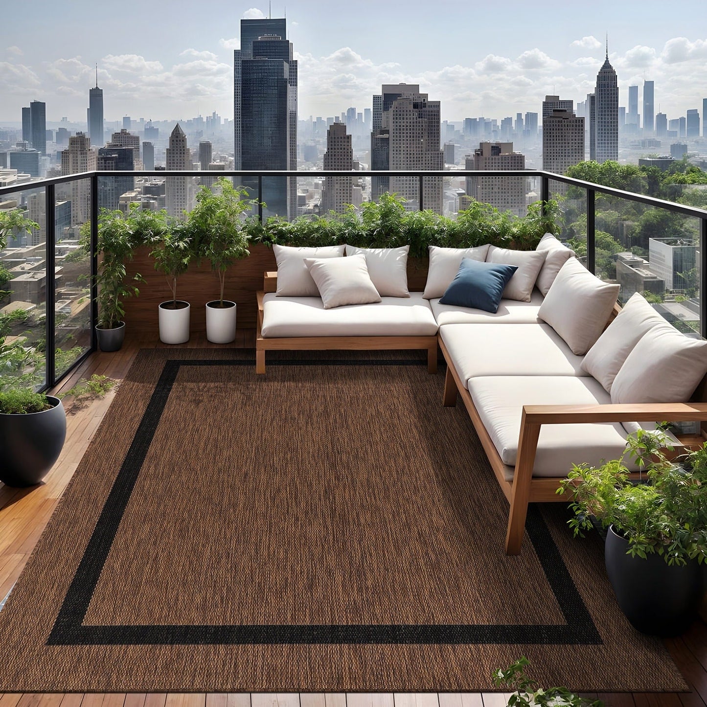 Tapis Beverly Rug moderne à bordures pour intérieur et extérieur, tapis d'extérieur pour patio, terrasse, porche