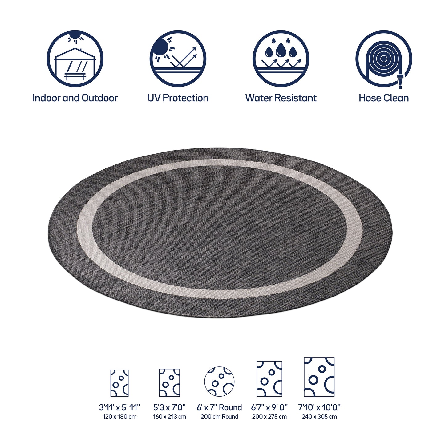 Tapis Beverly Rug moderne à bordures pour intérieur et extérieur, tapis d'extérieur pour patio, terrasse, porche