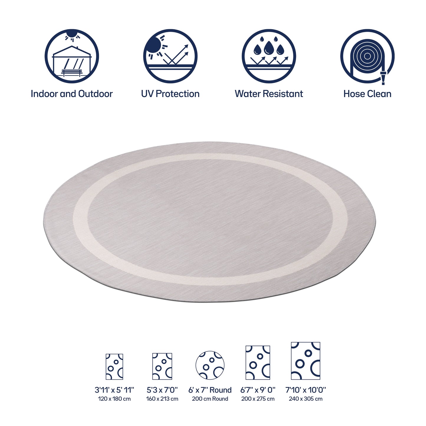 Tapis Beverly Rug moderne à bordures pour intérieur et extérieur, tapis d'extérieur pour patio, terrasse, porche