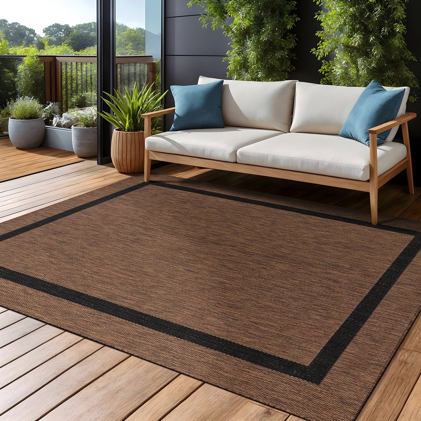 Tapis Beverly Rug moderne à bordures pour intérieur et extérieur, tapis d'extérieur pour patio, terrasse, porche