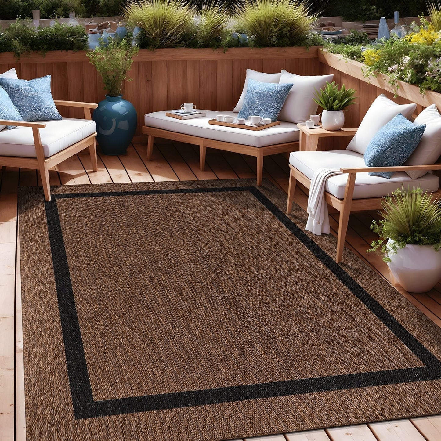 Tapis Beverly Rug moderne à bordures pour intérieur et extérieur, tapis d'extérieur pour patio, terrasse, porche