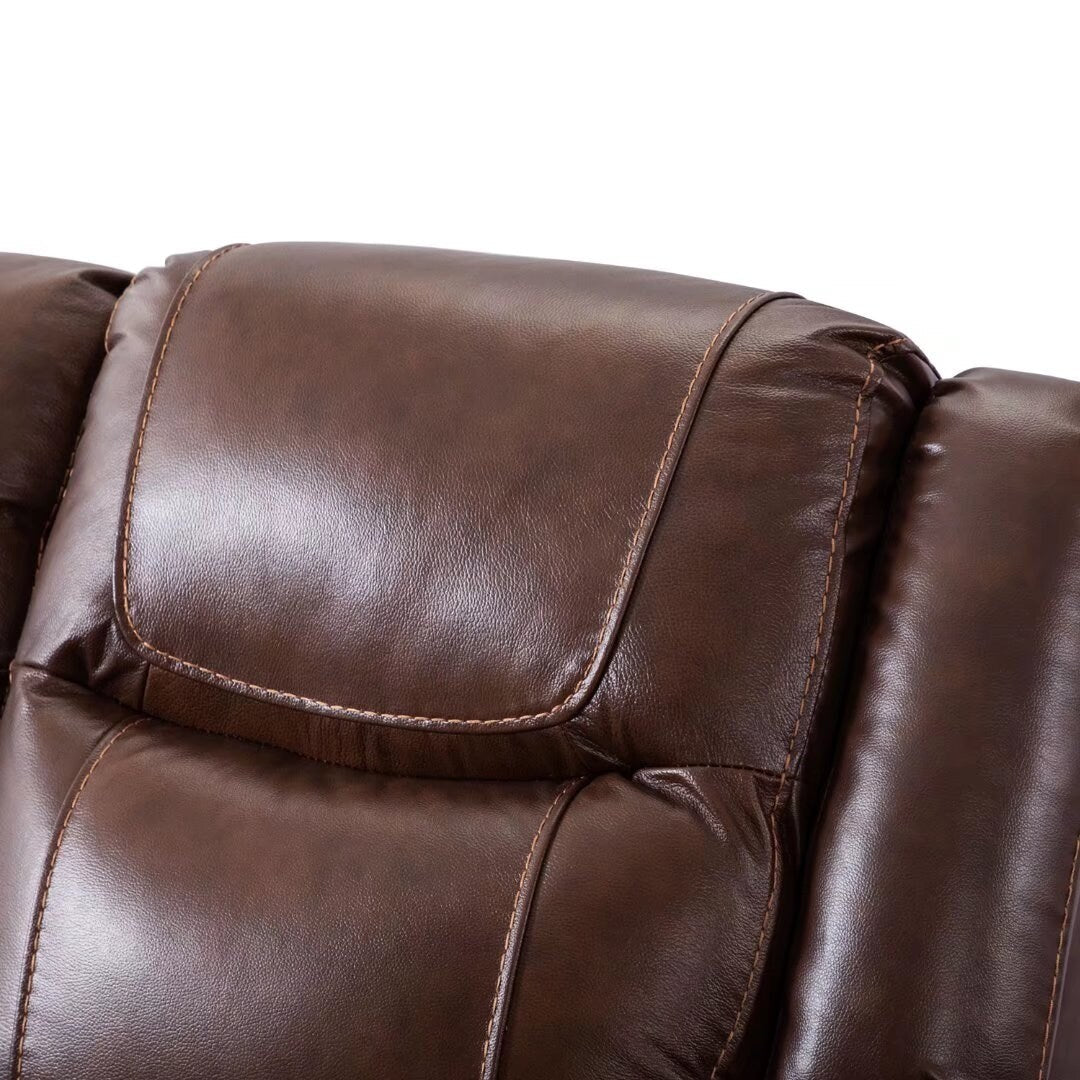 Genuine Leather Mid-century Modern Style Manual Recliners Sofa Set