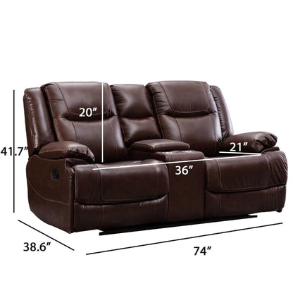 Genuine Leather Mid-century Modern Style Manual Recliners Sofa Set