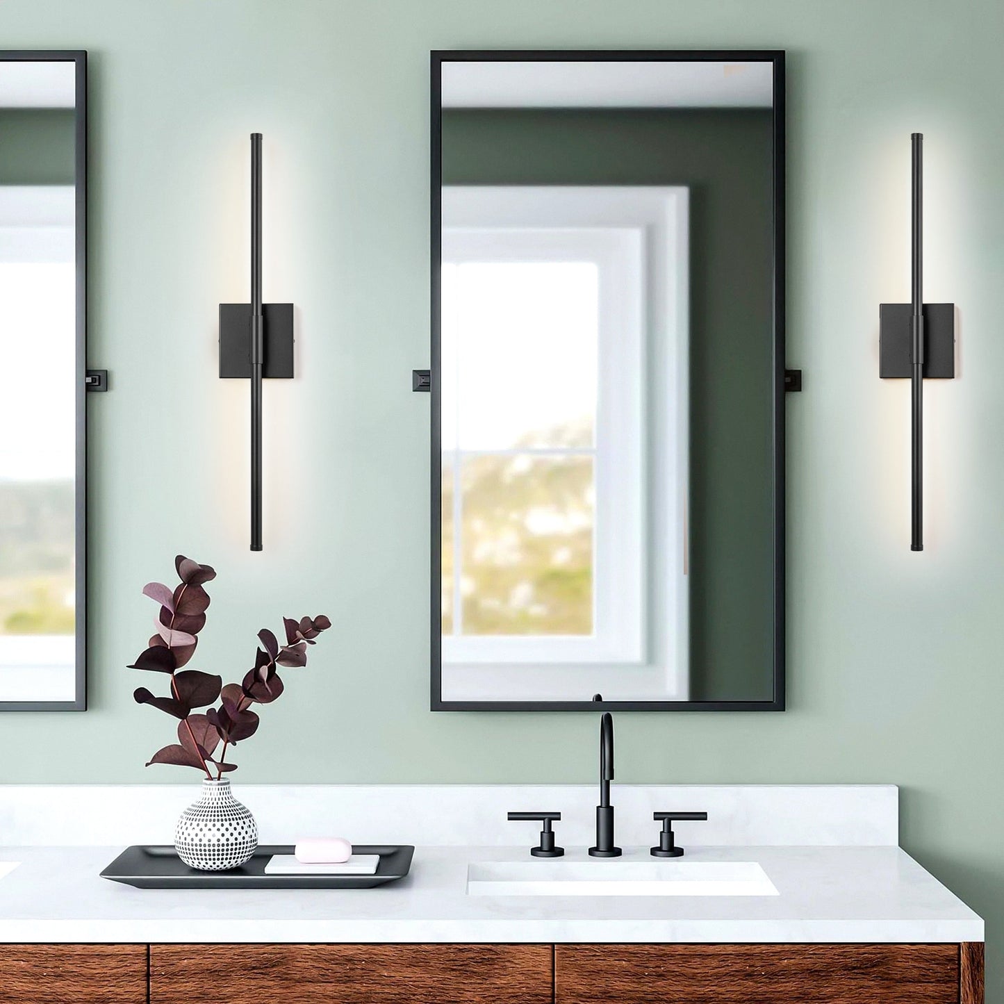 1-Light Black/ Gold/ Nickel Modern Long Linear Strip Wall Sconce Dimmable LED Bathroom Vanity Light