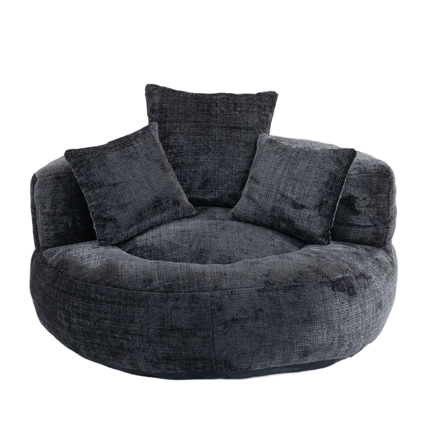 Black Oversized 42.52 Chenille Lazy Bean Bag Single Sofa with Three Pillows for Bedroom