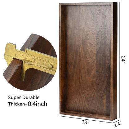 KINWELL Rectangle Black Walnut Wood Serving Tray Ottoman Tray