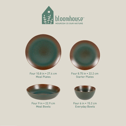 Bloomhouse Palermo Sun Service de table 16 pièces en grès émaillé réactif avec assiettes et bols à double bol