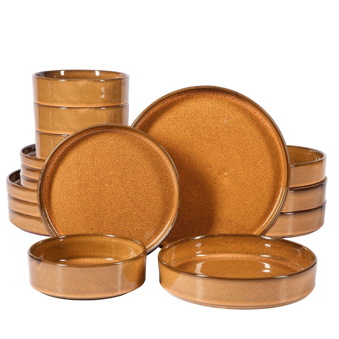 Bloomhouse Santorini Mist 16 Piece Double Bowl Terracotta Reactive Glaze Plates and Bowls Dinnerware Set
