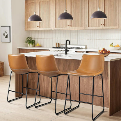 Bossin 18/26/30 inch Bar Stools,Counter Height Bar Stools with Back Modern PU Leather Stools Dining Chair with Footrest