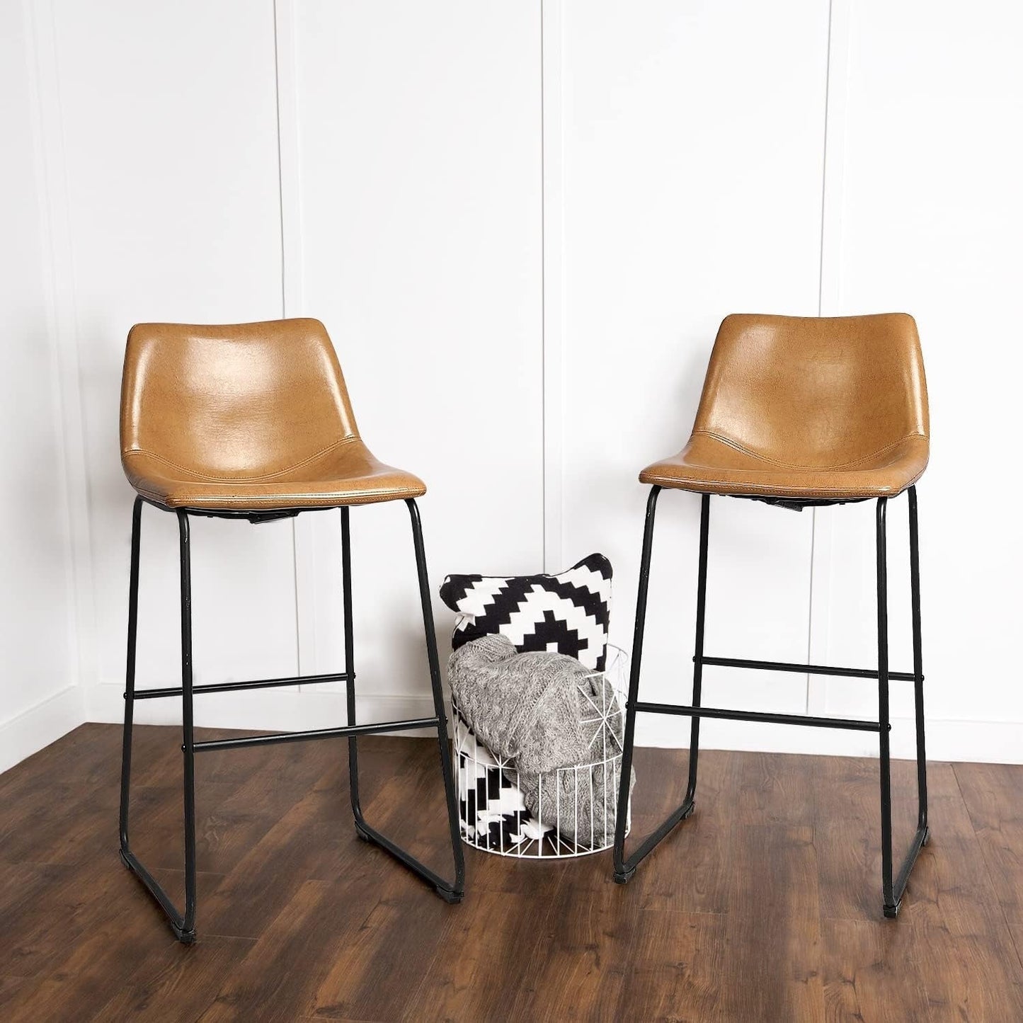 Bossin 18/26/30 inch Bar Stools,Counter Height Bar Stools with Back Modern PU Leather Stools Dining Chair with Footrest