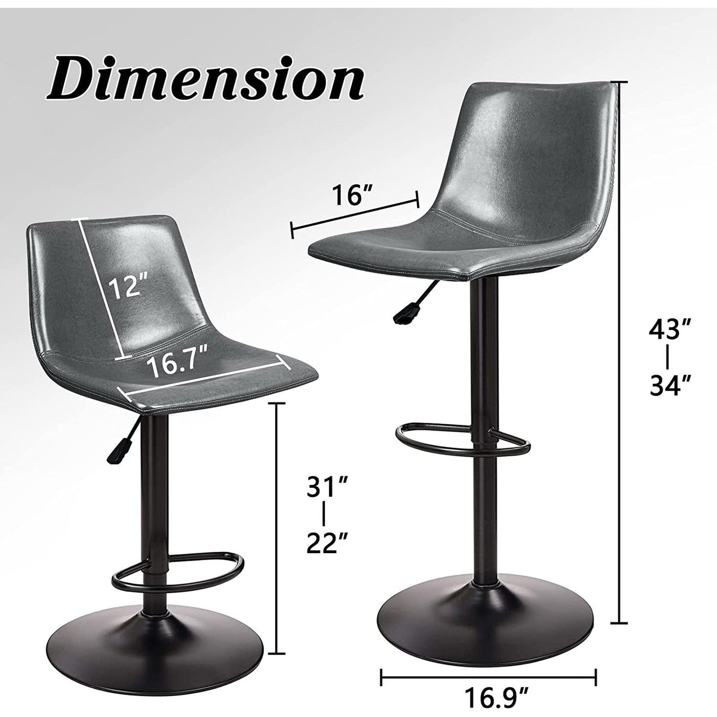 Bossin Adjustable Swivel Bar Stools with Backs – Counter Height