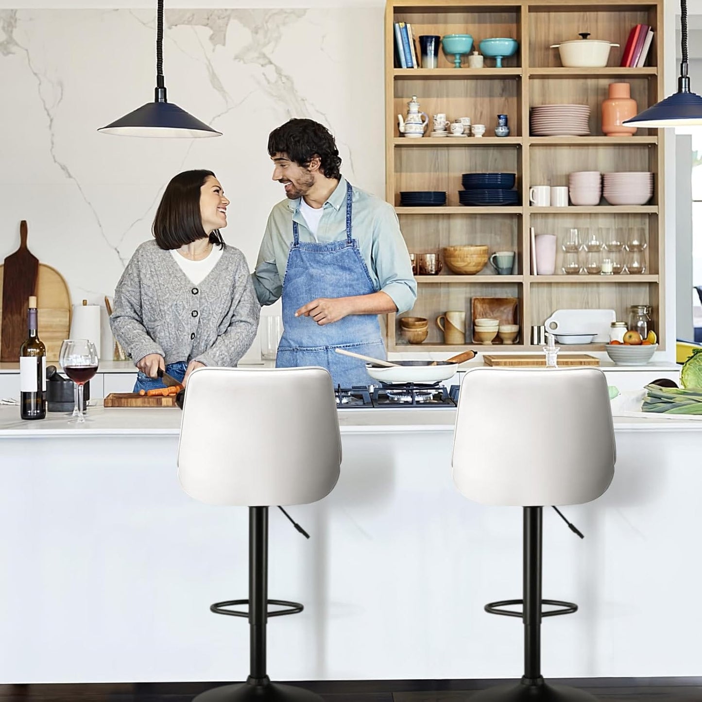 Bossin Adjustable Swivel Bar Stools with Backs – Counter Height