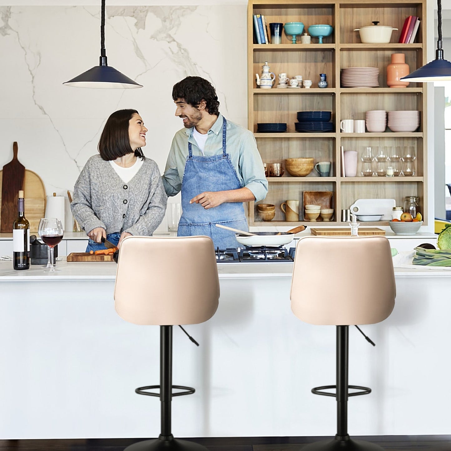 Bossin Adjustable Swivel Bar Stools with Backs – Counter Height