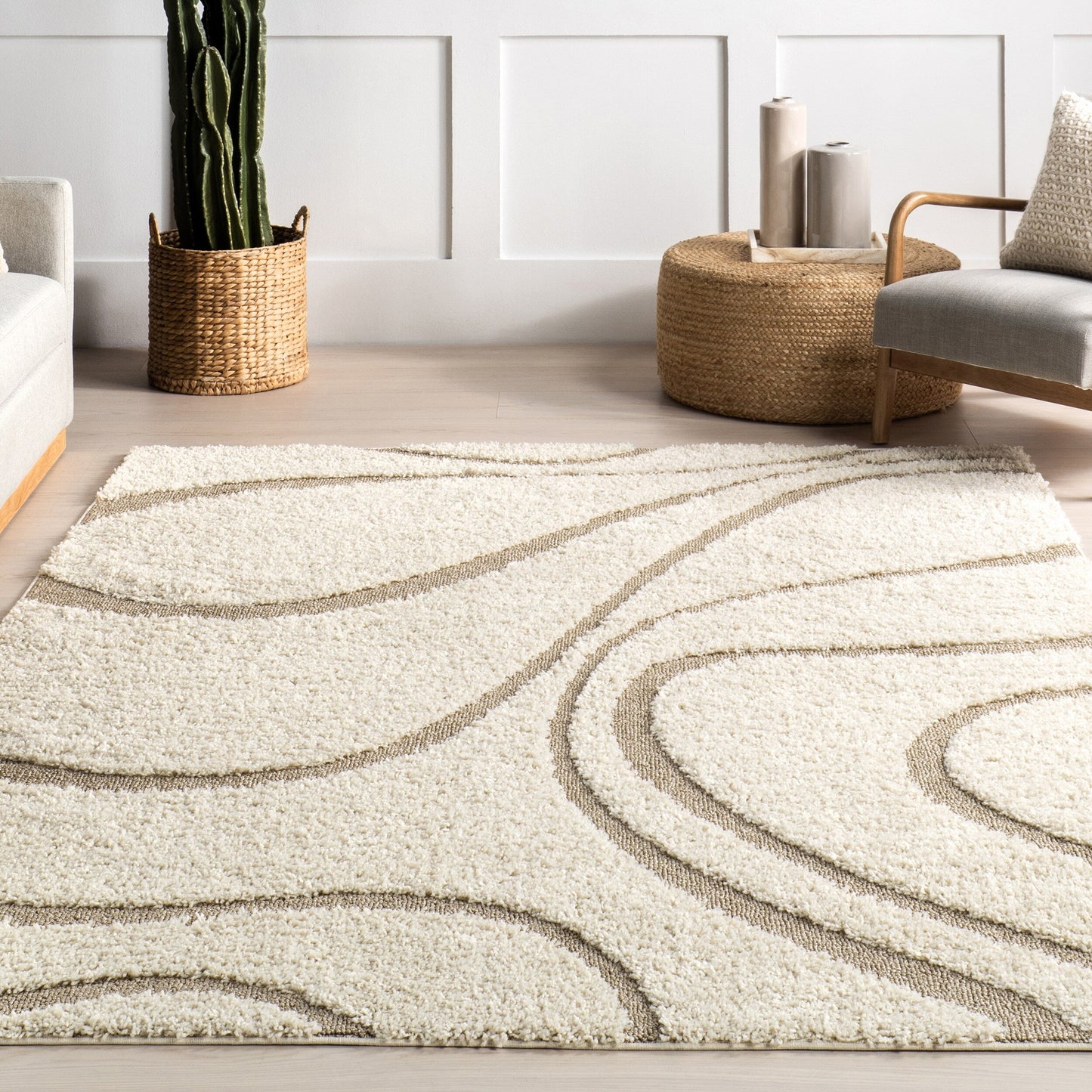 Tapis à poils longs Nuloom Krista contemporain à motifs tourbillonnants