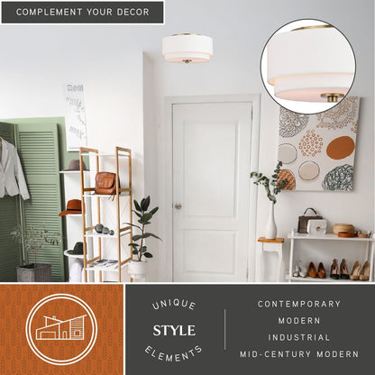 Plafonnier moderne du milieu du siècle de Burnaby avec abat-jour tambour en lin blanc