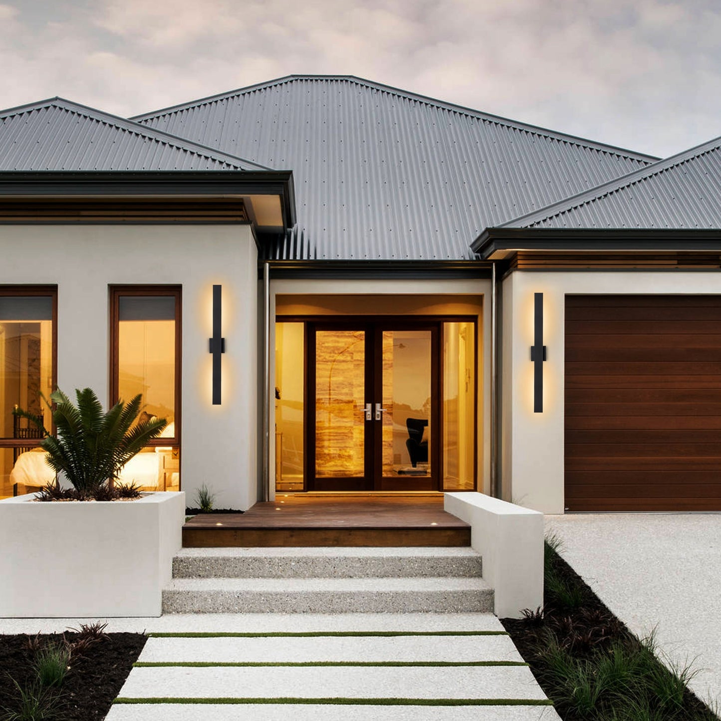 C Cattleya 2-Light Matte Black Aluminum LED Outdoor Wall Sconce