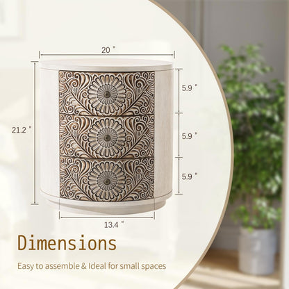 COSIEST Vintage Brown Pattern Solid Wood Nightstand with Drawers