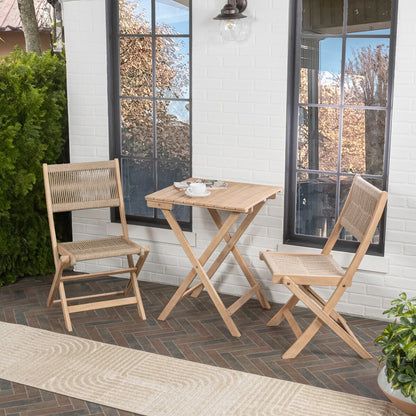 Cadiz Modern Coastal 3-Piece Acacia Wood Outdoor Folding Bistro Set, by JONATHAN Y