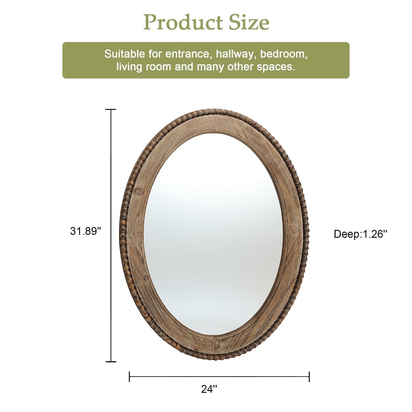 Miroir mural ovale de 81 cm avec cadre en bois Cameo, miroir mural de salle de bain - 81,9 cm H x 61 cm L x 3,2 cm P