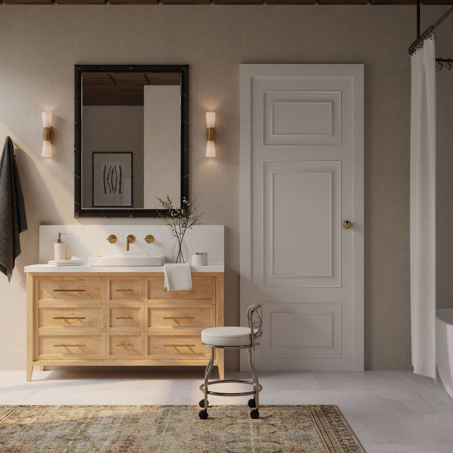 Tabouret de coiffeuse Carolina Living Diana à dossier en X avec roulettes