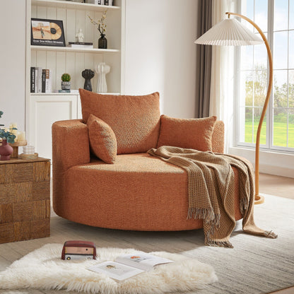 Fauteuil lounge rond en chenille, avec accoudoirs et base pivotante à 360° et 3 coussins amovibles