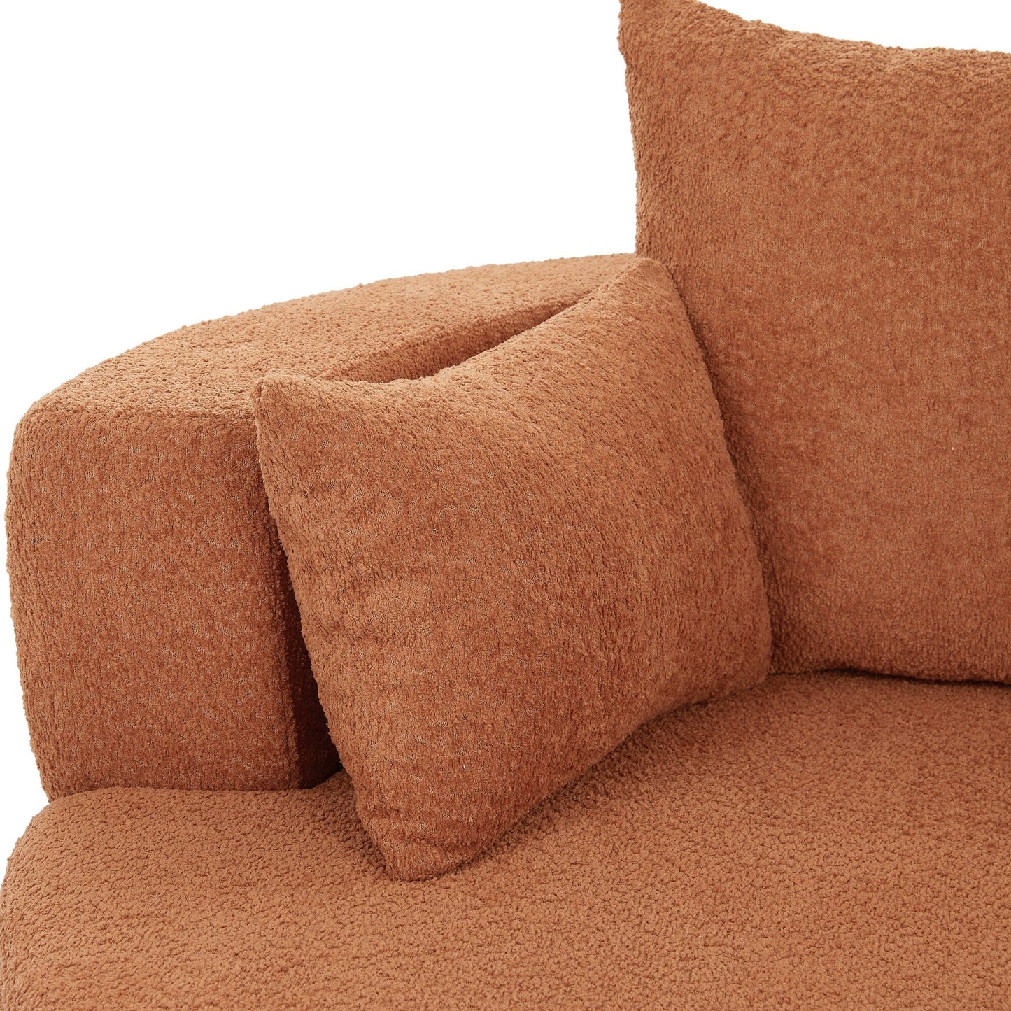 Fauteuil lounge rond en chenille, avec accoudoirs et base pivotante à 360° et 3 coussins amovibles