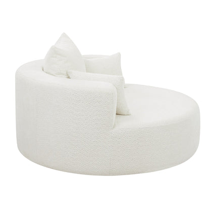Fauteuil lounge rond en chenille, avec accoudoirs et base pivotante à 360° et 3 coussins amovibles