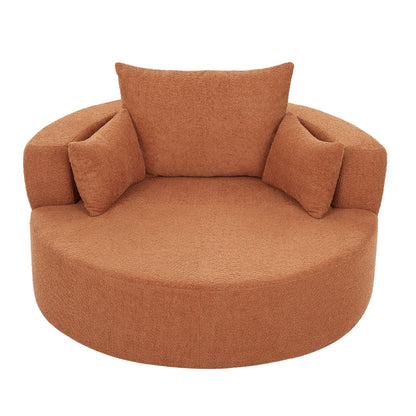 Fauteuil lounge rond en chenille, avec accoudoirs et base pivotante à 360° et 3 coussins amovibles