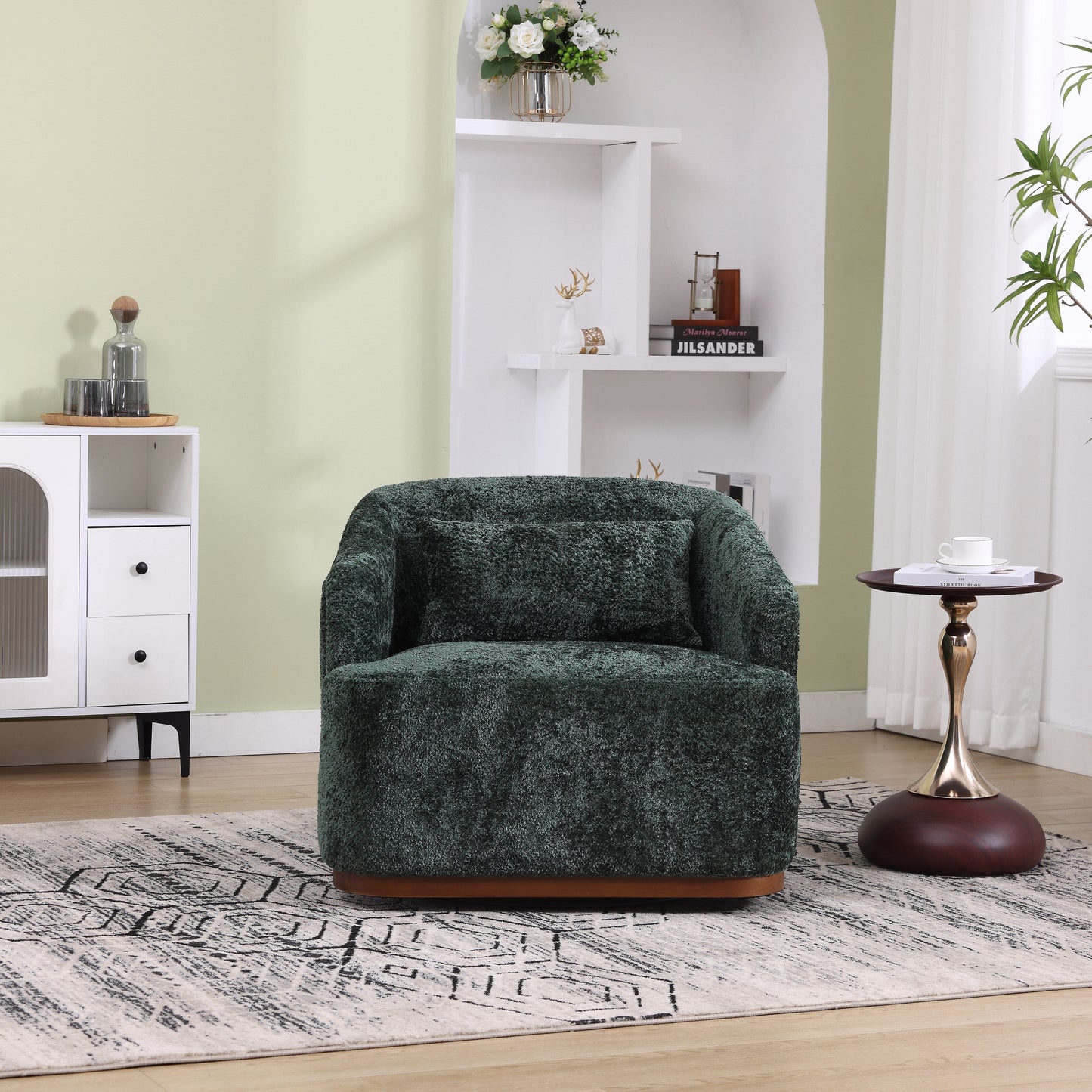 Chenille Swivel Barrel Chair, 360-Degree Comfy Accent Sofa for Living Room, Bedroom, and Study with Removable Cushion