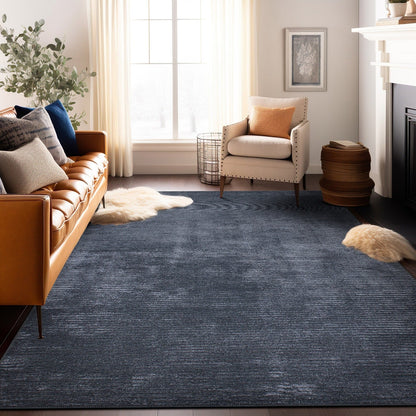 Tapis contemporain à rayures usées lavable en machine